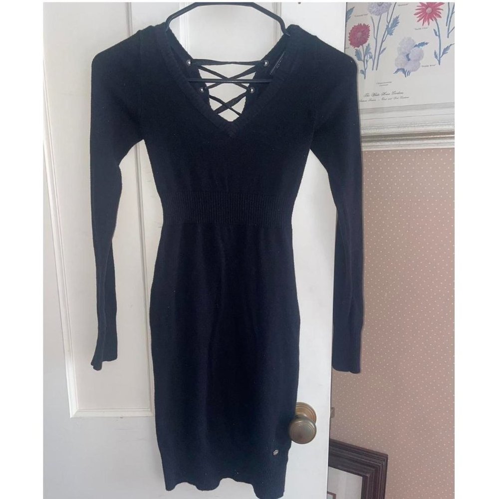 GUESS Black Knit Bodycon Lace up dress